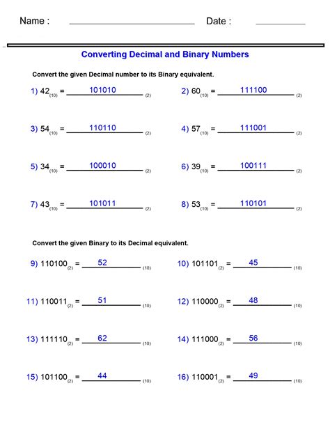 Number Systems Worksheets Decimal And Binary Worksheets Made By