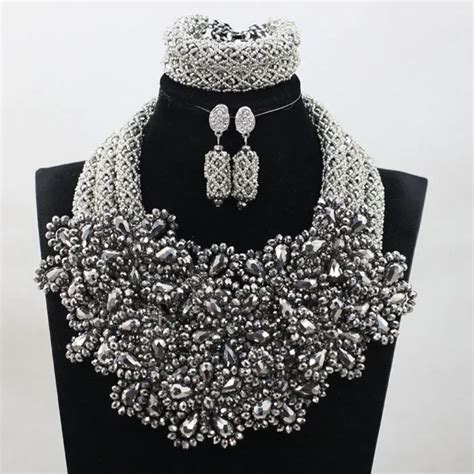 Exclusive Silver African Beads Jewelry Set Nigerian Wedding Flower