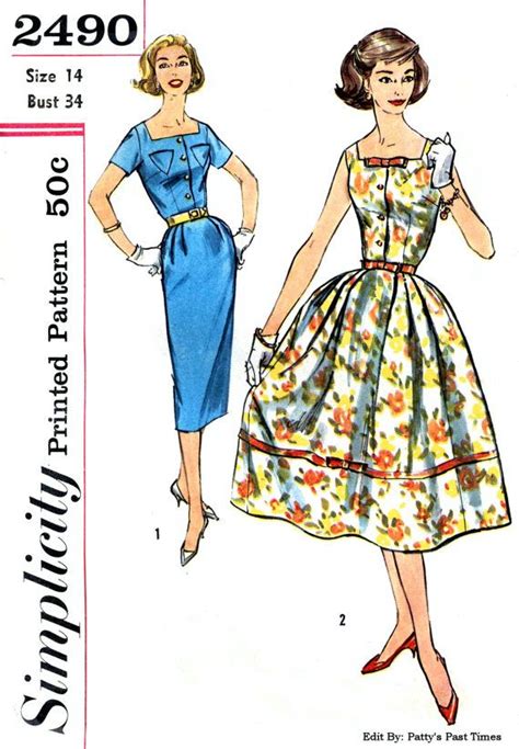 Simplicity 2490 Rockabilly Dress 1950s Vintage Sewing Pattern Etsy