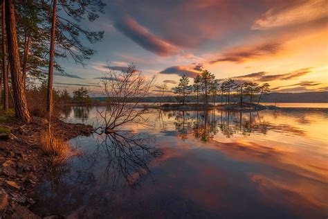 Free Download Hd Wallpaper Forest The Sky Sunset Lake Norway
