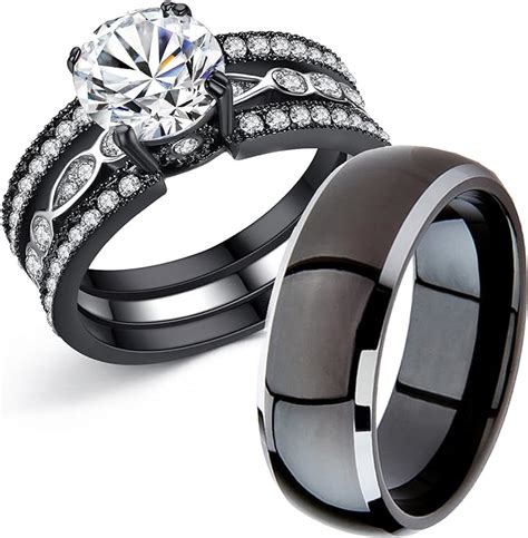 mabella couple rings black men titanium matching band women cubic zirconia stainless steel