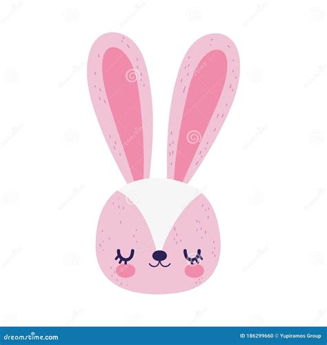Cute Rabbit Face Little Animal Cartoon Isolated Design Icon Stock
