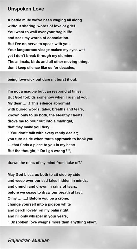 Unspoken Love Poem By Rajendran Muthiah Poem Hunter