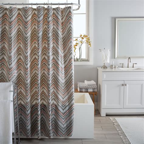 Bath Bliss Dotted Chevron Design Peva Shower Curtain In Grey