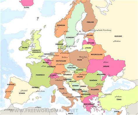 Das topographie rpaket europa auf einen blick: Politische Europa Karte - Freeworldmaps.net