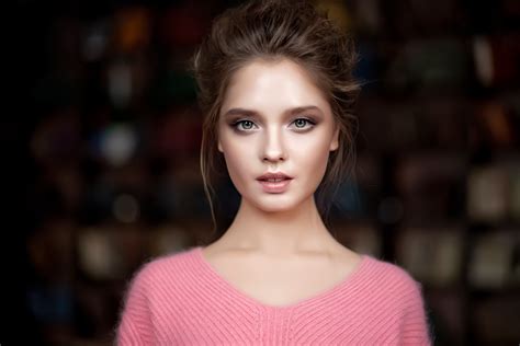 Wallpaper Women Portrait Face Pink Sweater Depth Of Field