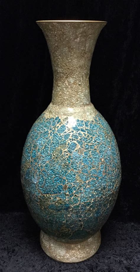 Pier 1 Turquoise And Gold Mosaic Vase แจกัน