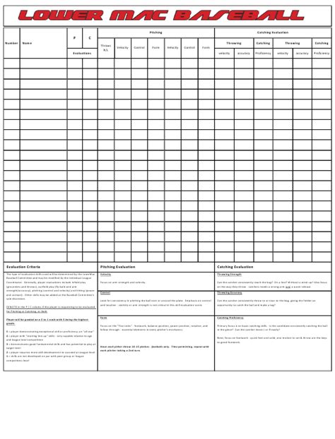 Baseball team evaluation form for game academies sports training centers. Lower Mac Baseball Evaluation Form Download Printable PDF ...