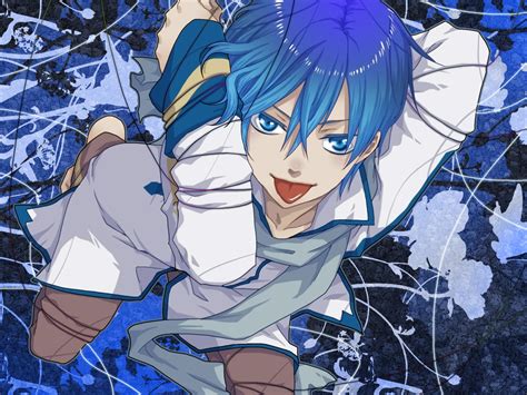 All Male Barefoot Bite Blue Eyes Blue Hair Flowers Kaito Male Scarf