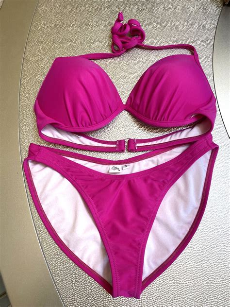 Lady M Hot Pink Bikini Top Xs And Bottoms S Swimsuit Set Worn 1x Pageant