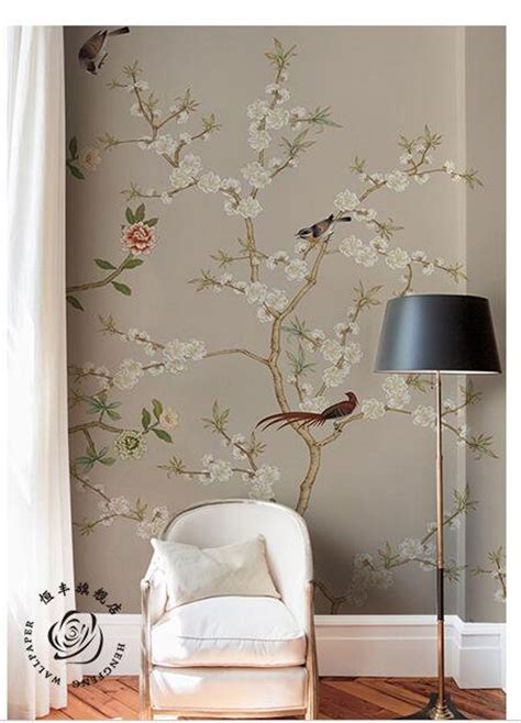 Hand Painted Cherry Blossom Trees Wallpaper Wall Mural Hand Etsy Tree