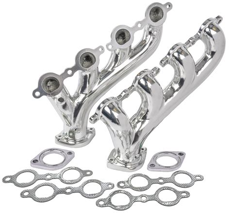 Jegs 30142 Exhaust Manifolds For Gm Ls Silver Ceramic Coated Cast Iron