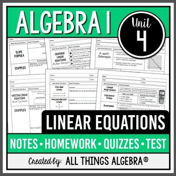 This bundle does not contain activities. Linear Equations (Algebra 1 Curriculum - Unit 4) by All ...