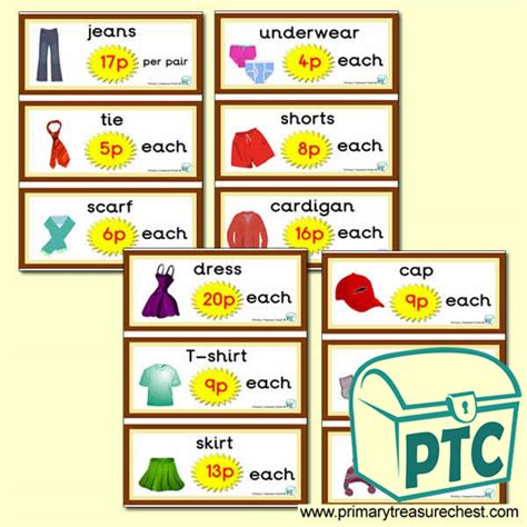 Clothes Shop Prices Flashcards 1 20p Primary Treasure Chest