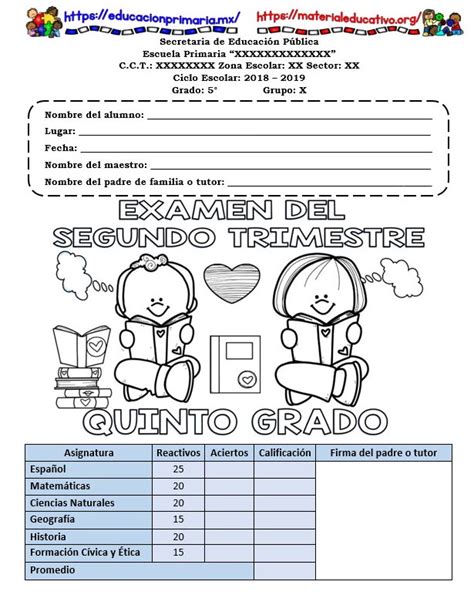 Universidad pedagogicanacional francisco morazan asignatura: Examen del quinto grado del segundo trimestre del ciclo ...