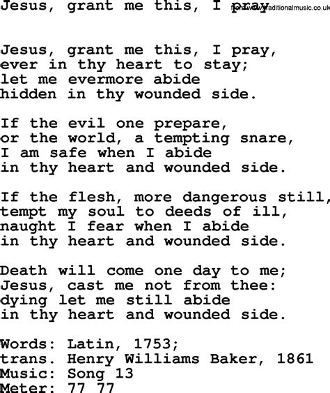 Lent Hymns Song Jesus Grant Me This I Pray Lyrics Midi Music And PDF