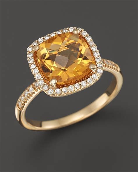 Bloomingdale S Citrine And Diamond Cushion Cut Ring In 14K Yellow
