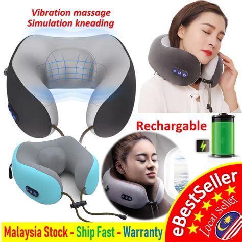 Travel Neck Pillow Massager Portable U Shaped Memory Foam Kneading Vibration Usb Chargeable