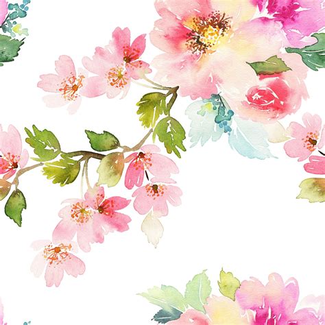 Delicate Watercolor Spring Flowers Wallpaper Mural In 2022 Flower