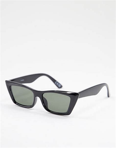 Asos Design Slim Cat Eye Sunglasses In Shiny Black Asos