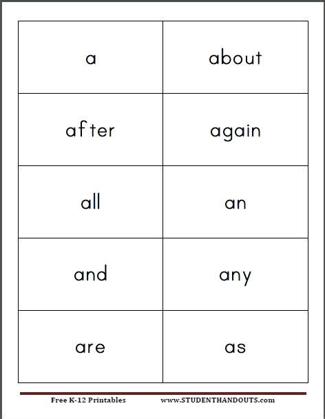 Check spelling or type a new query. Fry's 300 Sight Words - Free Printable Flashcards