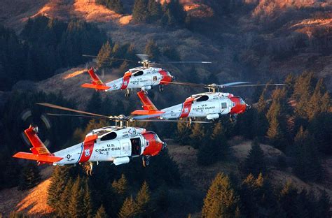 Coast Guard Mh 60 Jayhawk Helicopters From Air Station Kodiak Fly In
