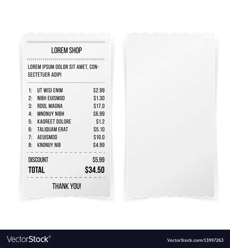 Sales Printed Receipt White Empty Paper Template Vector Image