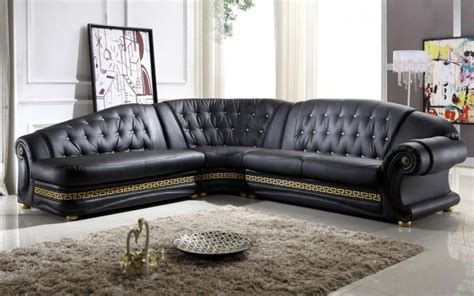 Living Roomdazzling Corner Black Leather Sofa Design With Cream Fur