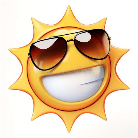 Cartoon Sun With Sunglasses Emoji Isolated On White Background