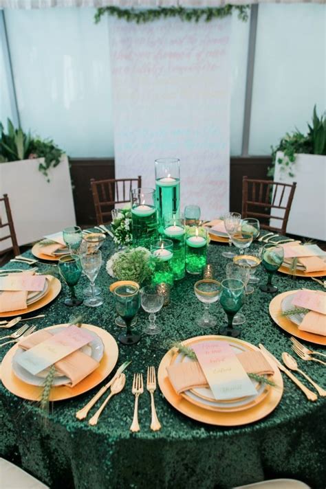 Emerald Green And Gold Glam Wedding Table Emerald Green Quinceanera