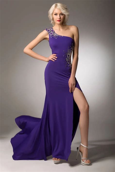 Sexy Purple Prom Dress 2018 One Shoulder Backless Side Cut Out Evening Dresses Gown Party Wear