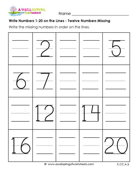 Write Numbers 1-20 Worksheets