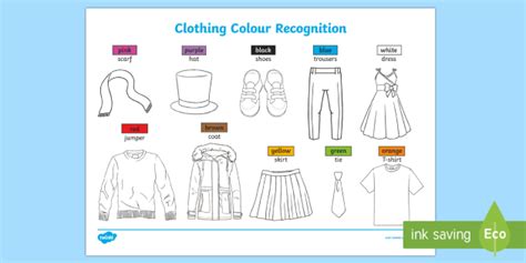 Colour Recognition Clothing Worksheet Twinkl