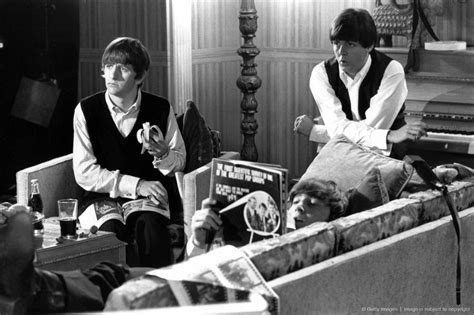 Ringo Starr John Lennon On Sofa Paul Mccartney On Set At Twickenham Film Studios During