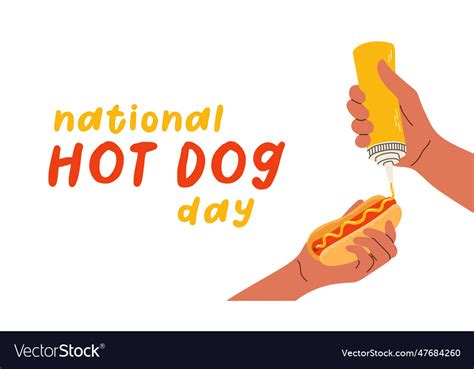 National Hot Dog Day Banner With Hand Royalty Free Vector