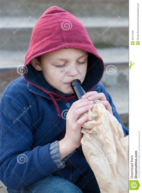Homeless Boy Drink Alcohol Stock Photo Image 46417506