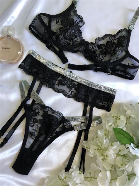 Black Lingerie Set Luxury Lingerie Set See Through Etsy