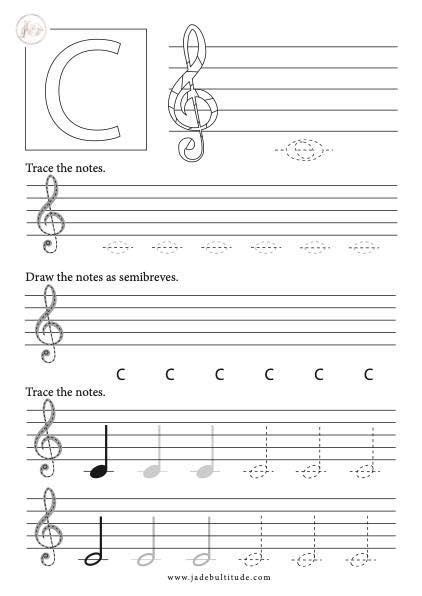 Letter C Worksheet With Musical Notes And Music Staff For Kids To