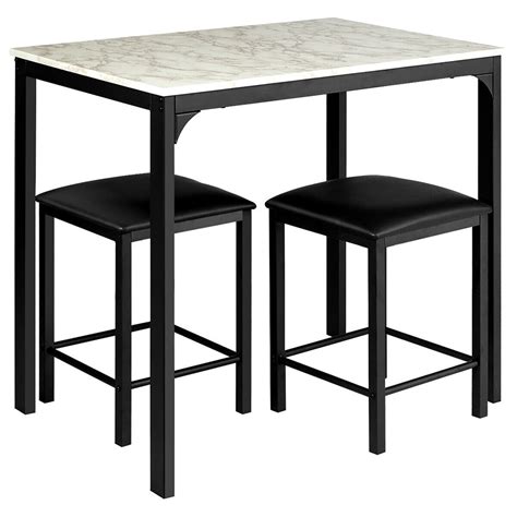 Costway 3 Piece Counter Height Dining Set Faux Marble Table And 2 Chairs Kitchen Bar New W