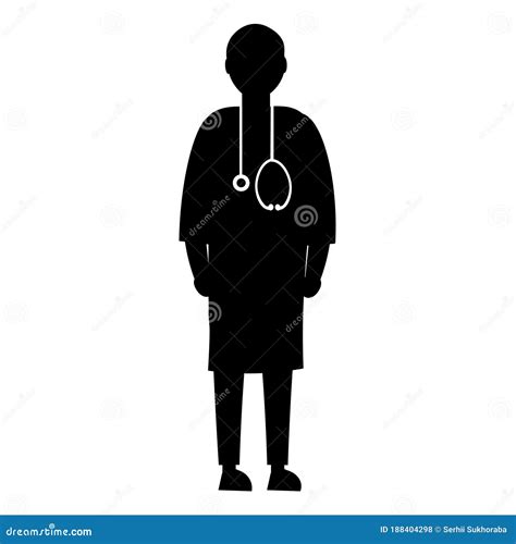 Flat Vector Character Silhouette Of A Doctor With A Stethoscope The