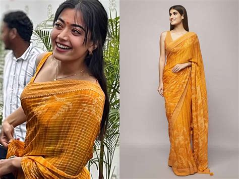 Rashmika Attends Wedding In Hyderabad In Anita Dongre Saree Worth Rs