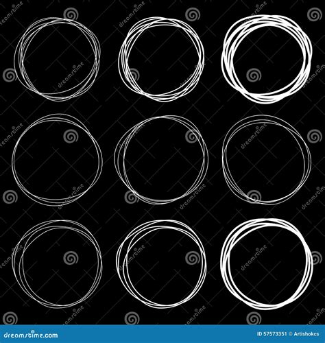 Set Of 9 White Hand Drawn Scribble Circles Stock Vector Illustration