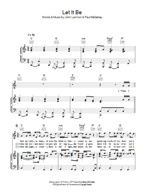 Let it be from the beatles, free piano sheet music to print. Let It Be Sheet Music | The Beatles | Piano, Vocal & Guitar