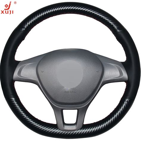 Xuji Carbon Fiber Black Leather Car Steering Wheel Cover For Volkswagen