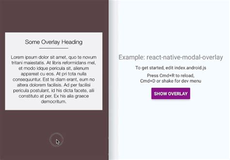 A smart loading spinner overlay for react native apps. React Native Modal Overlay Component | Reactscript