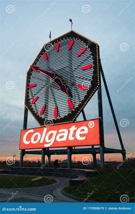 Colgate Clock Along The Hudson River In Jersey City Right After A