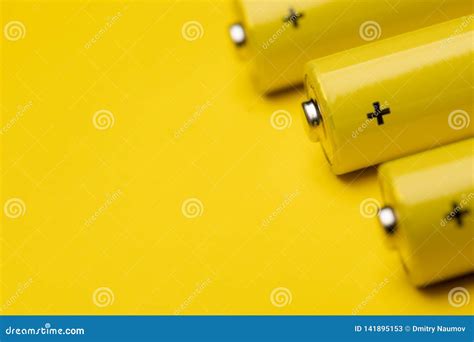 Yellow Alkaline Batteries Colorful Background Stock Image Image Of