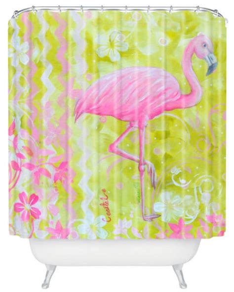 Made from durable polyester with a water repellent finish, this white shower curtain is printed with a vibrant pink. My 10 favorite flamingo shower curtains + 24 more!