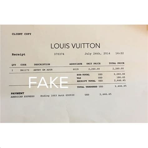 Genuine Louis Vuitton Receipt Bank Paul Smith