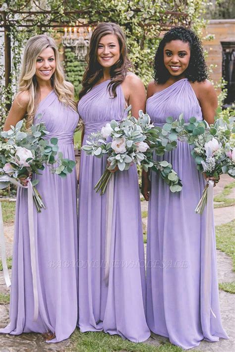 New One Shoulder Fit Lavender Purple Floor Length Bridesmaid Dresses